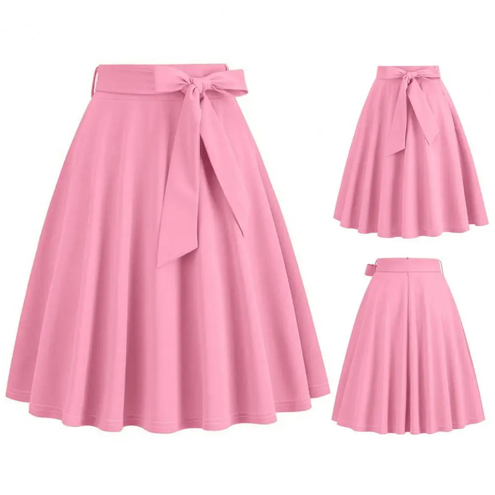 

Loose Skirt Elegant A-line Midi Skirt with Belted Tight Waist Soft Ruffle Detail for Summer Dating Parties High-waisted Skirt