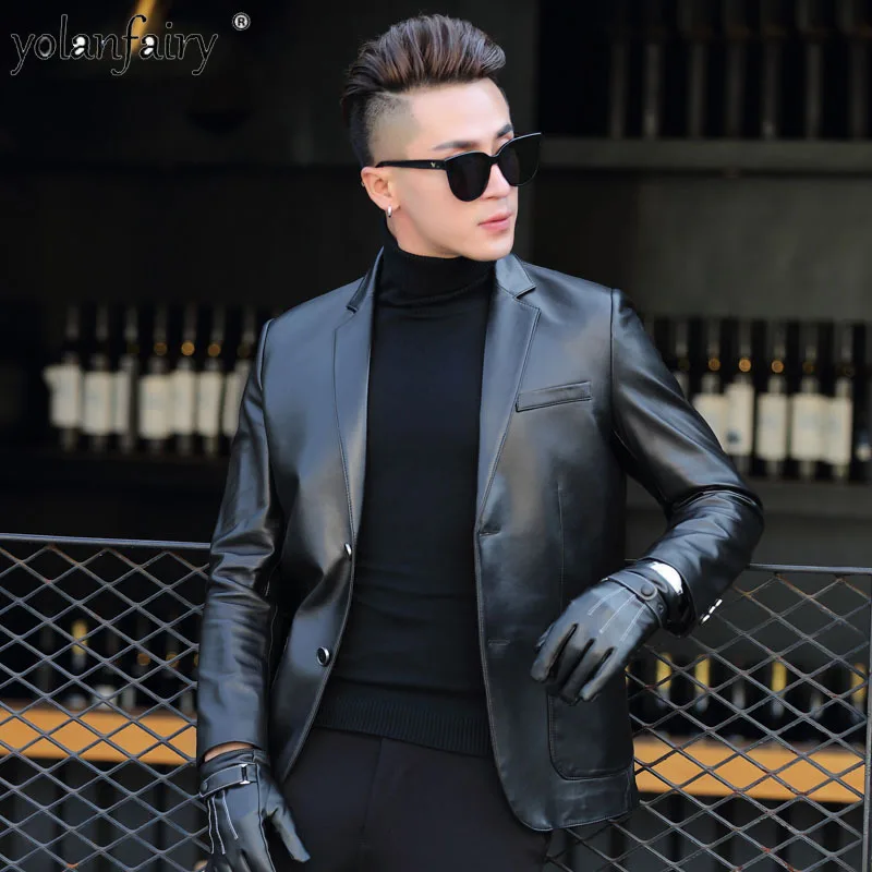 

Genuine Leather Suit Men's Leather Jacket Men Natural Sheepskin Coat 2023 Autumn Slim Suit Jacket Chamarras De Cuero Para Hombre