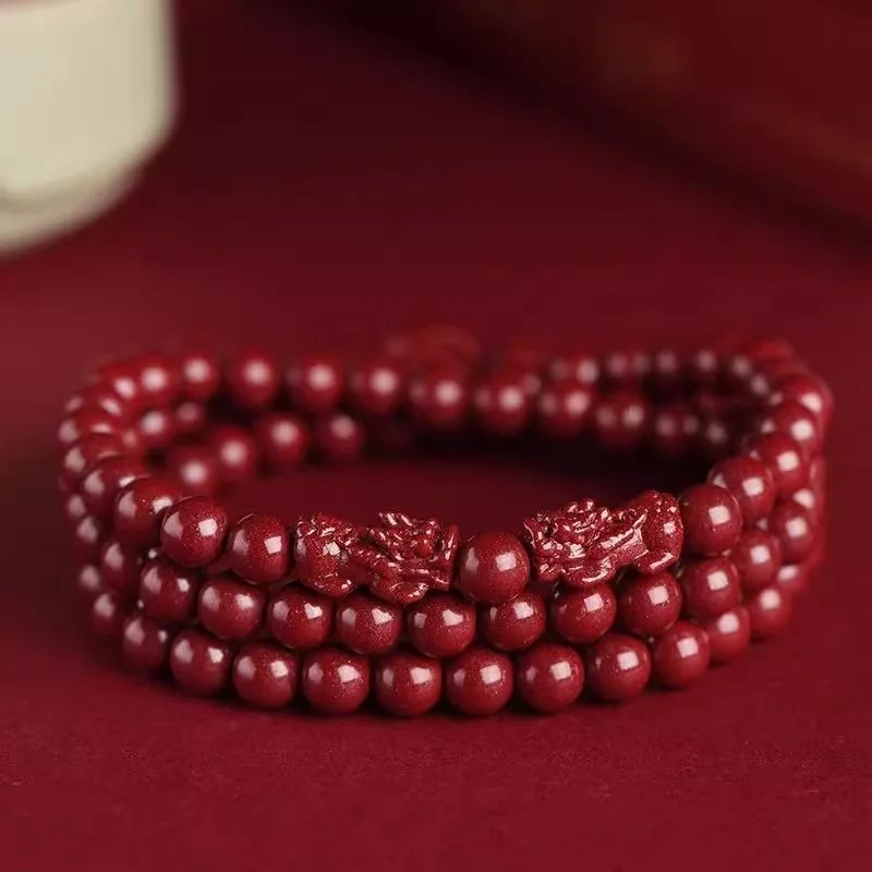 

Cinnabar Natural Purple Gold Sand Double Pixiu 108 Buddha Beads Bracelet Men's and Women's Natal Transfer Safe Multiple Circles