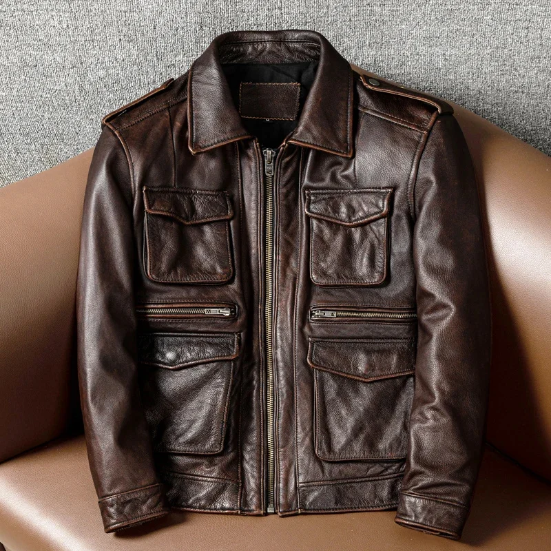 Retro M65 Hunting Suit Top Layer Cowhide Leather Jacket Men's Brown Vintage Coat Lapel Nostalgic Genuine 2024 New
Retro M65 Hunting Suit Top Layer Cowhide Leather Jacket Men's Brown Vintage Coat Lapel Nostalgic Genuine 2024 New