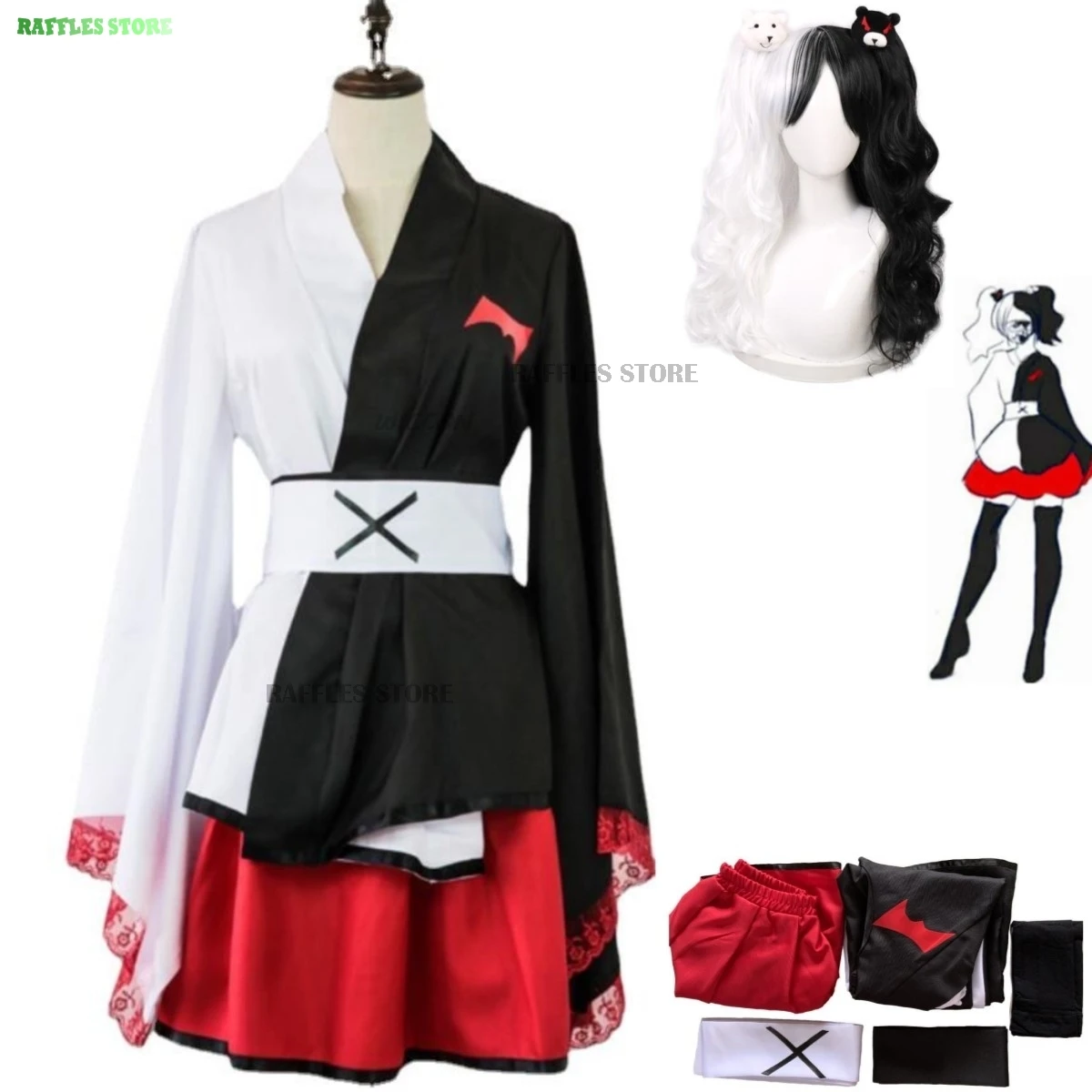 

Anime Game Danganronpa: Trigger Happy Havoc Monokuma Cosplay Costume Wig Japanese Kimono Skirt Woman Sexy Kawaii Halloween Suit