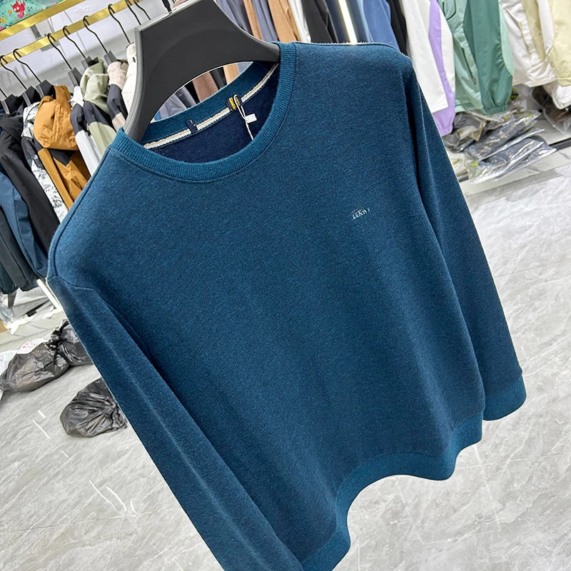 Весенне-осенний однотонный Повседневный свитер с круглым вырезом и длинными рукавами с вышивкой