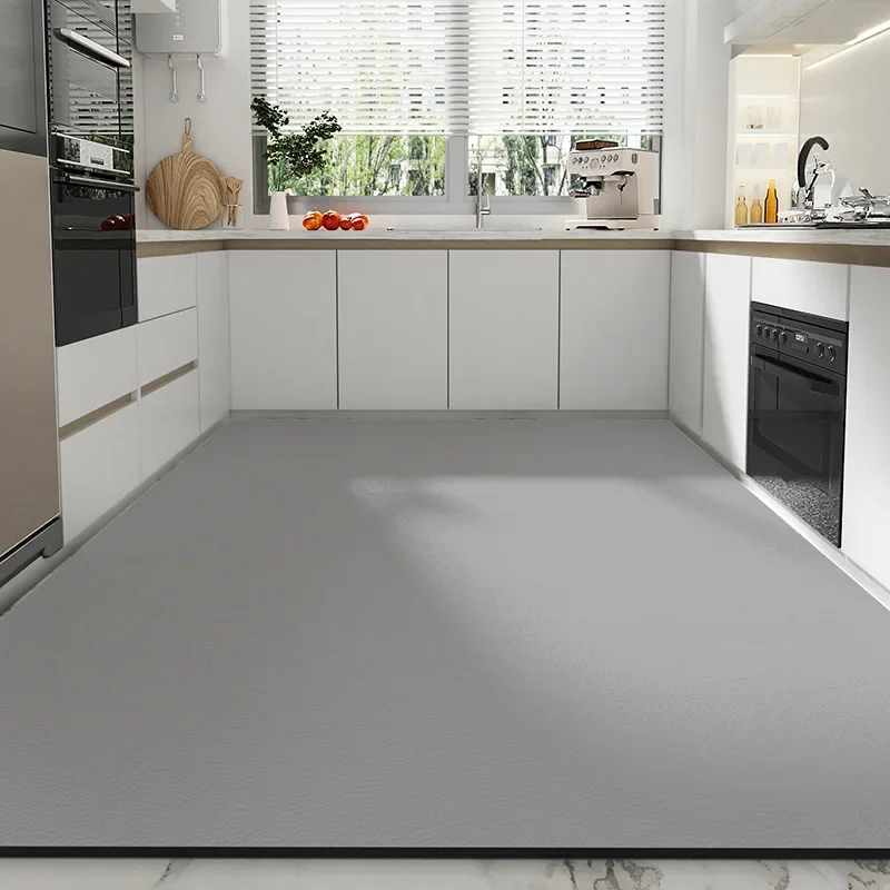 

Kitchen Carpet Pvc Leather Mats Grey Solid Color Large Area Rug Waterproof Oil-proof Non-slip Floor Mat Alfombra De Cocina 주방 카펫