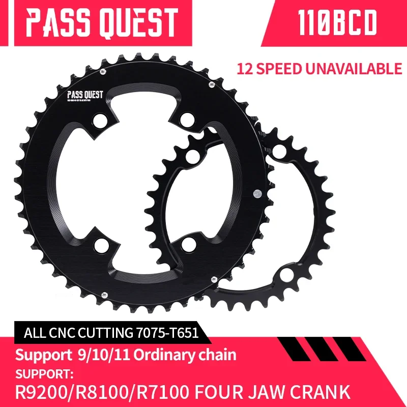 

PASS QUEST 110BCD R8100 R7100 R9200 2X Sprocket crankshaft set Round black 9-11 speed Road bike Gravel bike 46T 48T 50T 52T