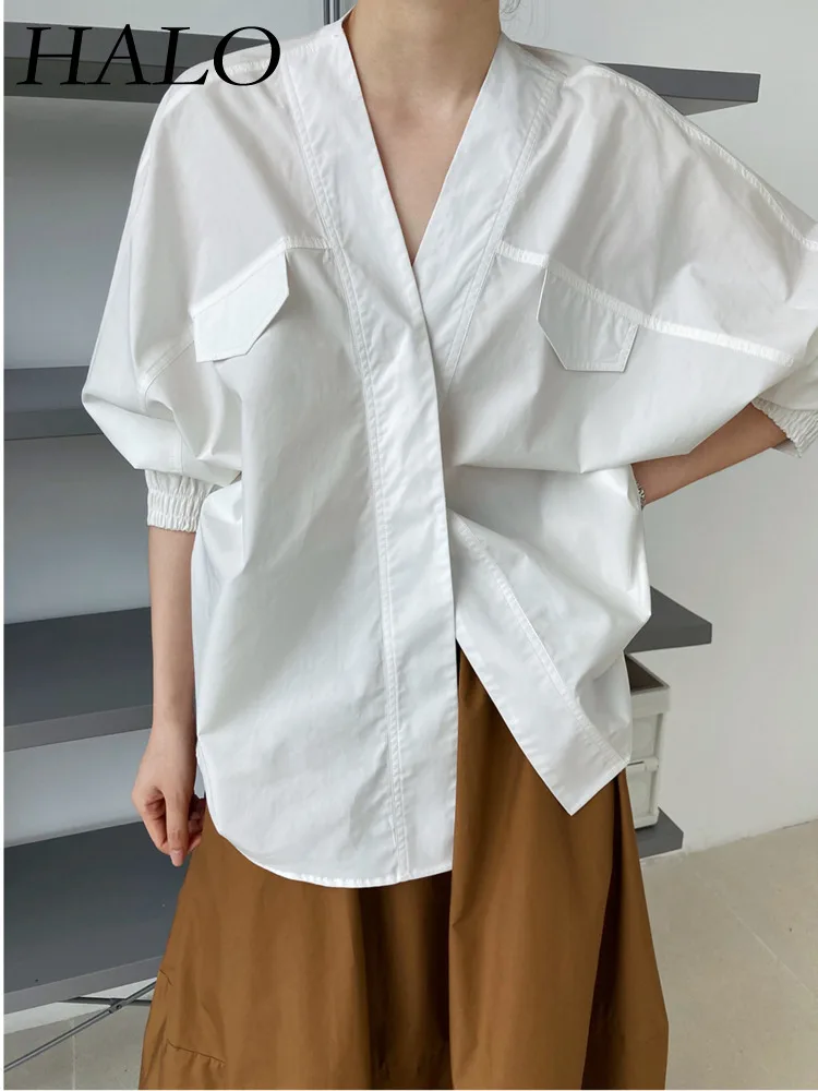 HALO New Design Sense 2024 Spring New Minimalist Small And Popular Cotton Loose Bat Sleeves V-Neck Shirt Shirt For Women
HALO New Design Sense 2024 Spring New Minimalist Small And Popular Cotton Loose Bat Sleeves V-Neck Shirt Shirt For Women