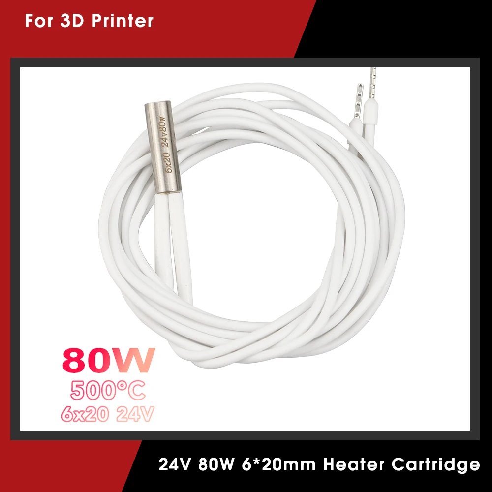 New 24V 80W Heater Cartridge High Temperature Quick Heating Tube 6*20mm 3D Printer Parts Heated Pipe For E3D V6 Volcano
New 24V 80W Heater Cartridge High Temperature Quick Heating Tube 6*20mm 3D Printer Parts Heated Pipe For E3D V6 Volcano