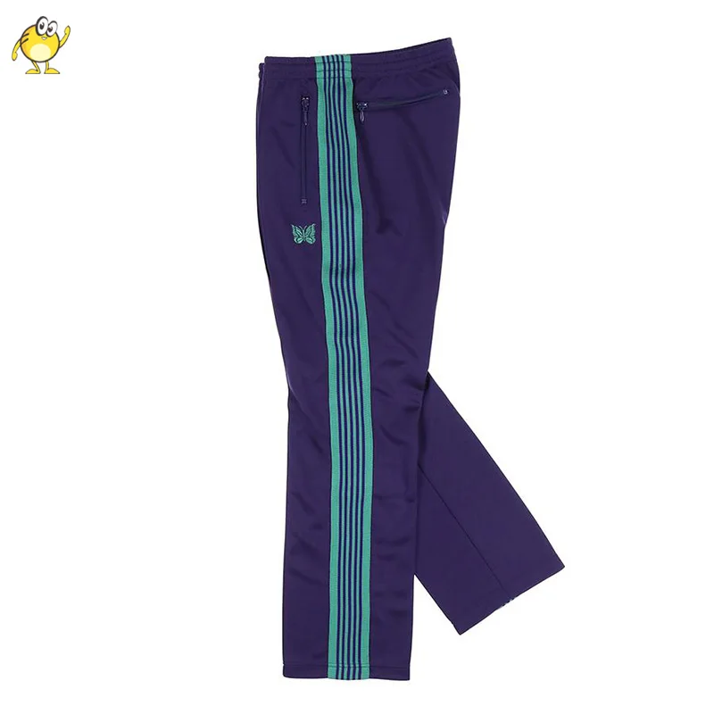 

AWGE Needles Pants Men Women Loose Fashion All-match Sweatpants Side Webbing Striped Butterfly Embroidery Couple Purple Trousers