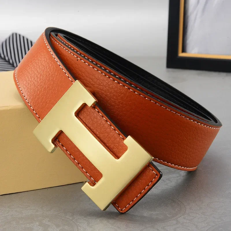 

2024 New Casual Men's Belt High Quality Designer Genuine Second Cow Leather Belts Strap Male Metal Smooth Buckle Fashion