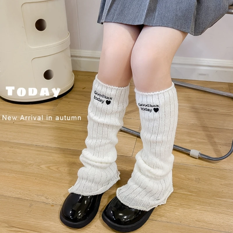 

Y2K Stylish Leg Warmer Solid Color Long Tube Socks Love Heart Embroidery Sock Sleeve Stackable Socks for 3-10T Girls