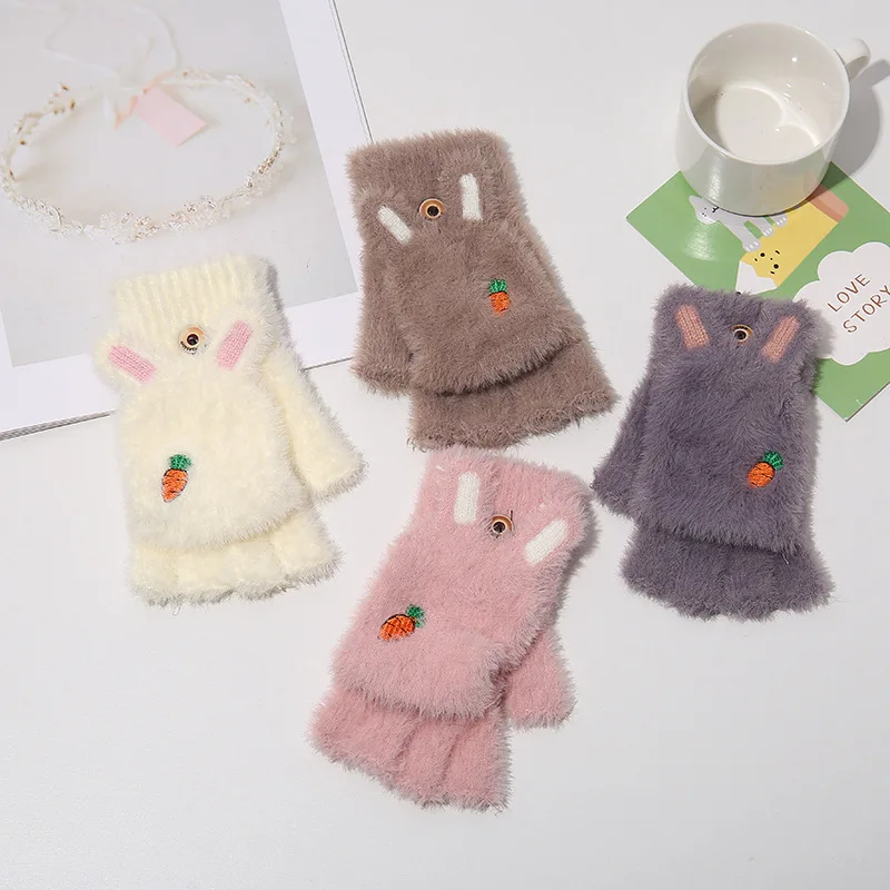 Women Cute Rabbit Fur Knitted Mittens Plush Fingerless Gloves Flip Half Finger Driving Gloves Girl Winter Soft Warm Thick Gloves
Women Cute Rabbit Fur Knitted Mittens Plush Fingerless Gloves Flip Half Finger Driving Gloves Girl Winter Soft Warm Thick Gloves