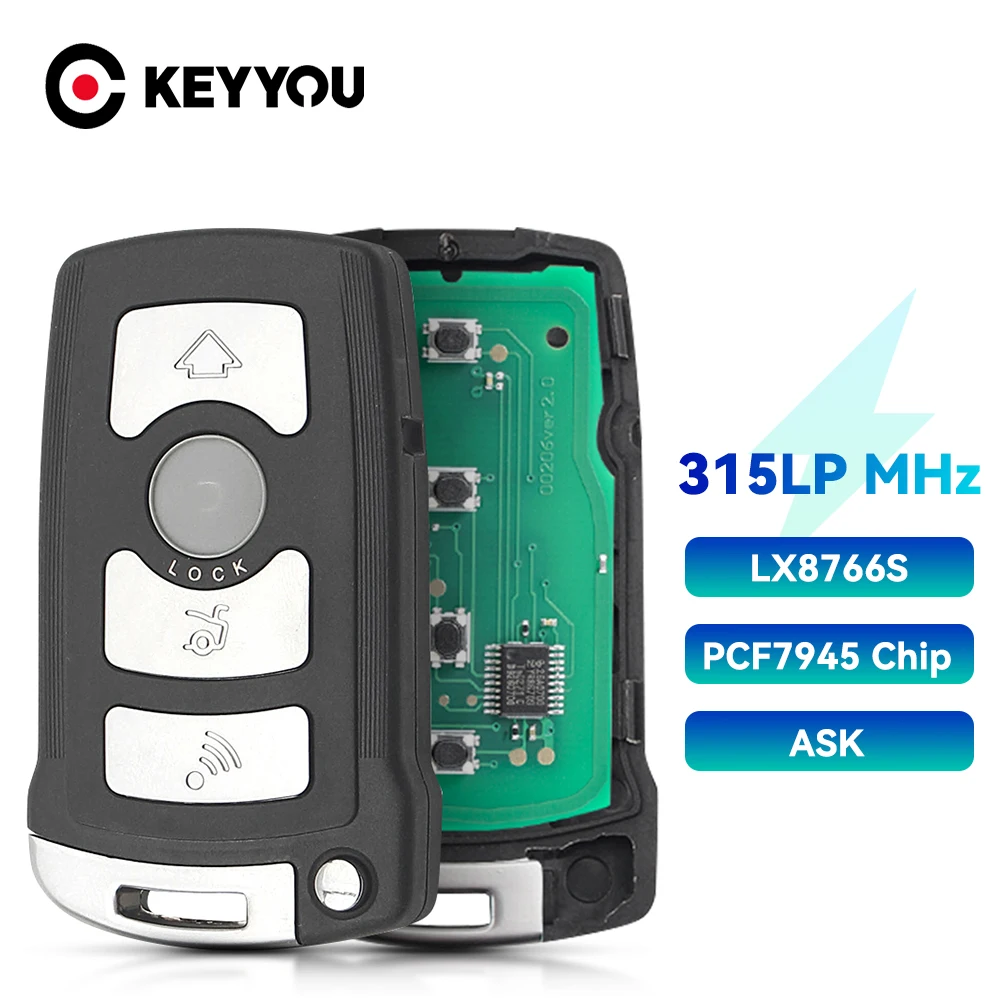 

KEYYOU 315/433/868/315LP MHz LX8766S 4 Buttons Remote Key For BMW 7 Series 745i 750Li 760i E65 E66 ID46 7945 Chip