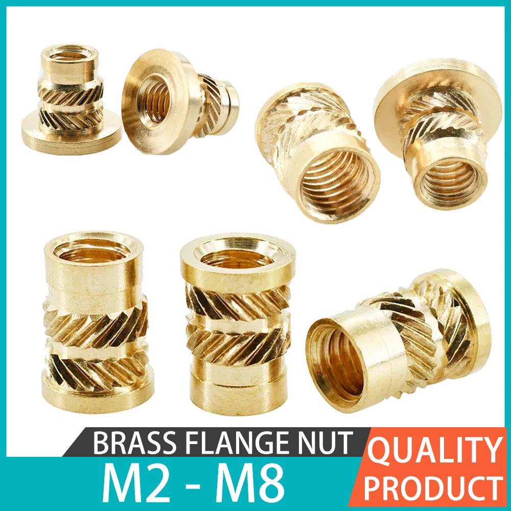 

50/100 Pcs Brass Hot Melt Insert Knurled Flange Nut Thread Heat Molding Injection Embedment Electrical T-Nuts M2 M3 M4 M5 M6 M8