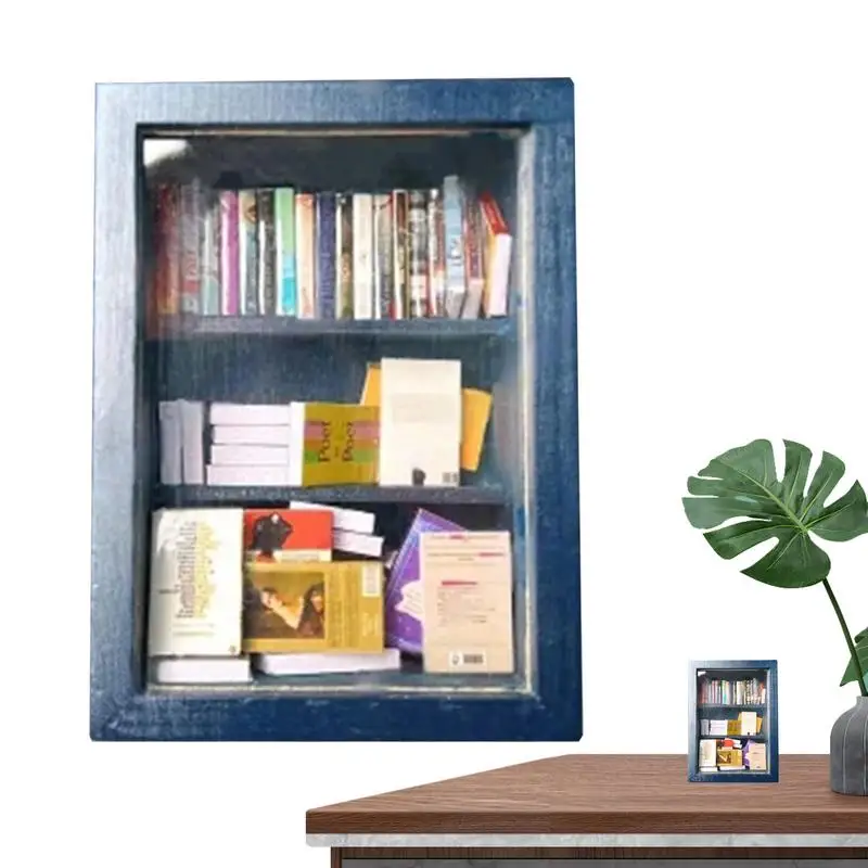 

Anti-Anxiety Bookshelf Wooden Tiny Book Library Miniature Stress Reliever Bookshelf Display Case Birthday Gift For students