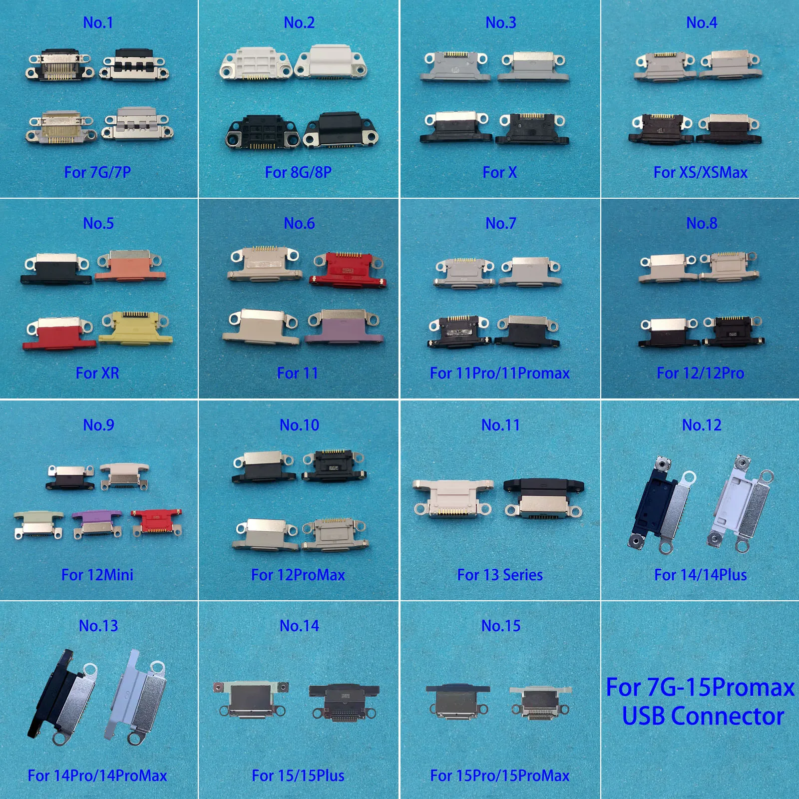 

5pcs USB Charger Socket Connector For Iphone 15 14 13 12 11 Pro Max Mini X XS XR 8 8P 7 7P Plus Lightning Charging Dock Port