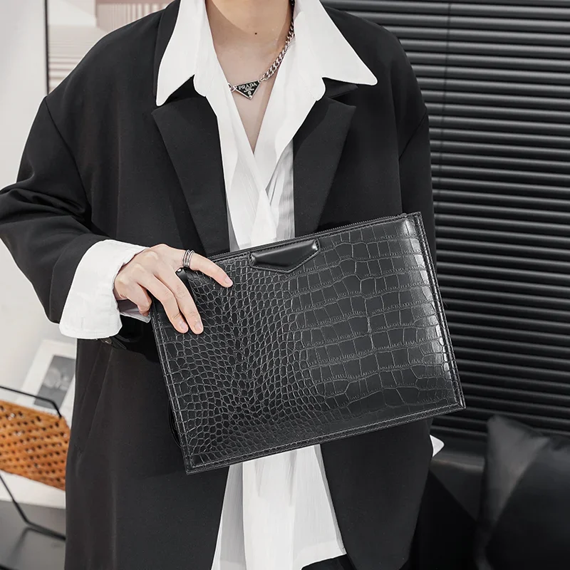 

Fashion Men's Clutch Bags Crocodile Embossed PU Leather Envelope Clutch Purses Male Business Clutches Versatile Messenger Bag