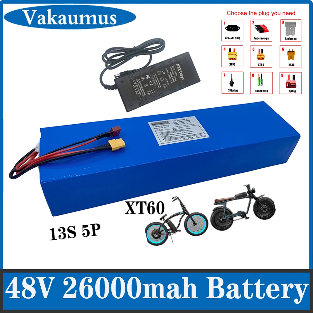 

48V 26Ah 18650 21700 54.6V 26A Lithium Battery Pack With 30A BMS FOR 350W 500W 750W 1000W Electric Bicycle Scooter Battery