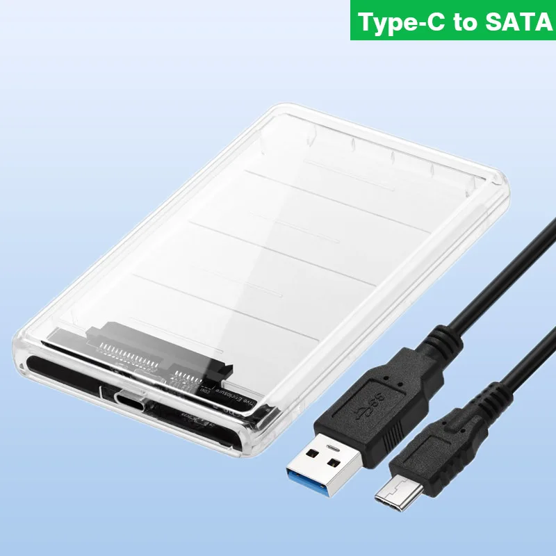 

Transparent Hard Disk Box 2.5inch SSD SATA to USB3.0 Type C Mobile External HDD Case Support 2000G For SDD HDD Shell Enclosure