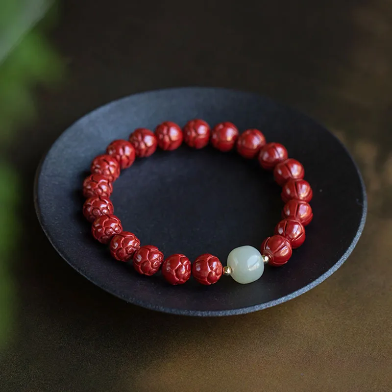 

Raw Ore Lucky Lotus Lady Hetian Jade Good Luck Beads Bracelet Fu Hand Jewelry