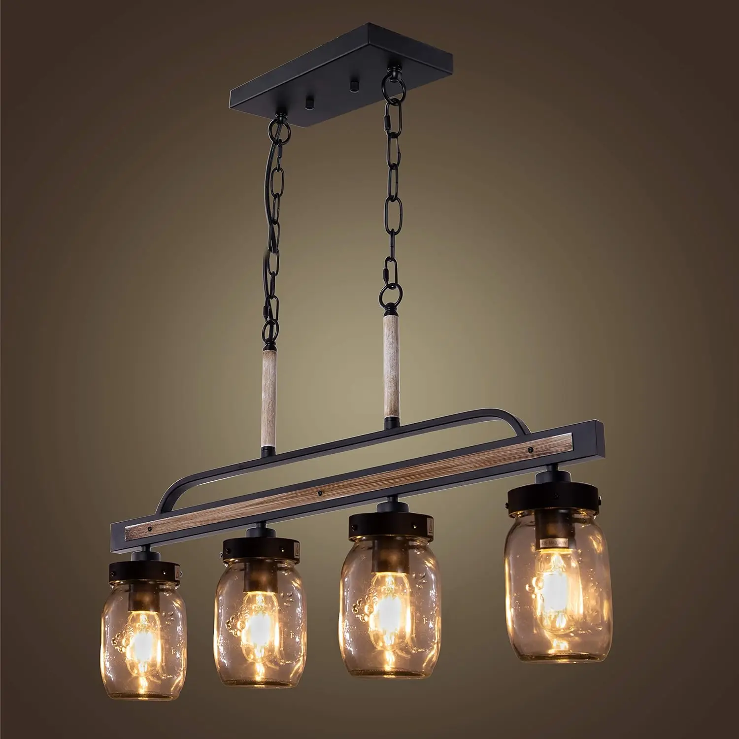 Chandelier for Kitchen Fixture Lights, 4 Lights Mason Jar Pendant Light for Dining Room Lighting Fixtures Hanging, Faux Wood and
Chandelier for Kitchen Fixture Lights, 4 Lights Mason Jar Pendant Light for Dining Room Lighting Fixtures Hanging, Faux Wood and