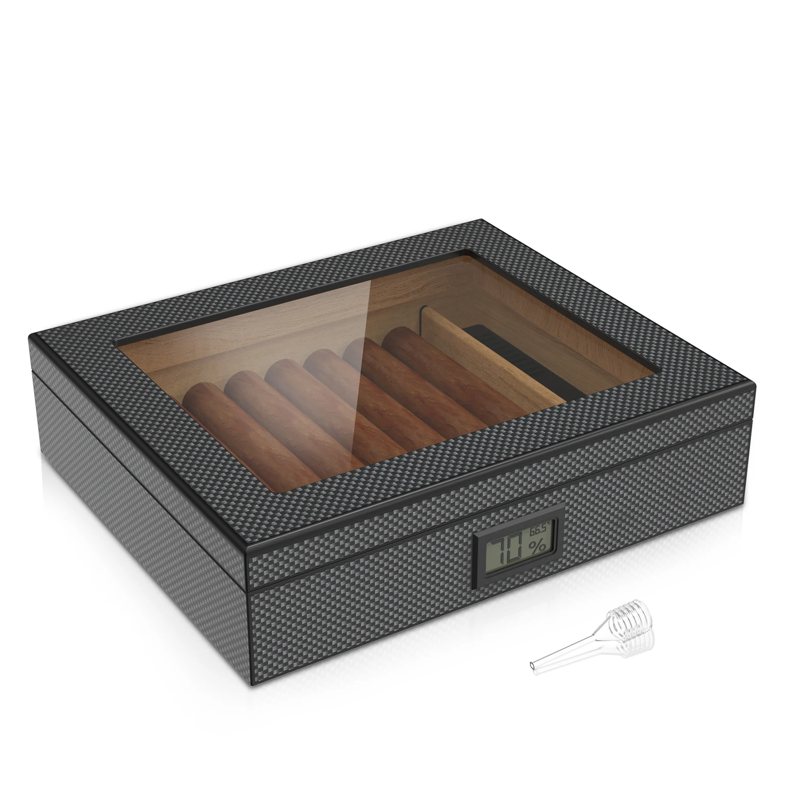 Humidifier Humidor Cigar Box Carbon Fiber Humidifying Cabinet with Hygrometer 
Humidifier Humidor Cigar Box Carbon Fiber Humidifying Cabinet with Hygrometer