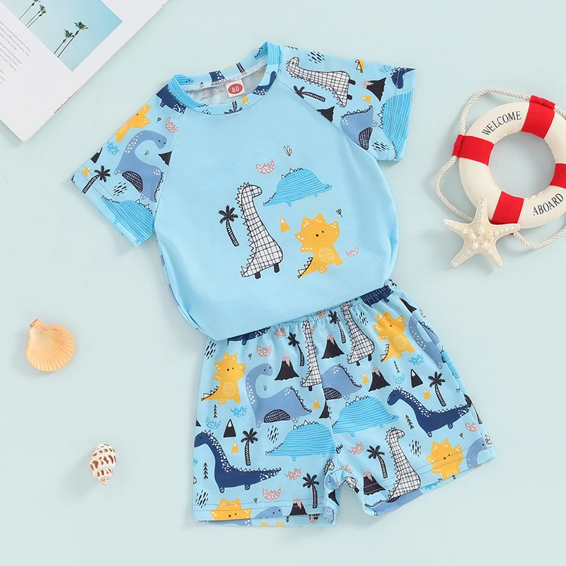 

Купальник для маленьких мальчиков Suefunskry, пляжный комплект, летний костюм с принтом динозавра, с коротким рукавом, с топом, защитные плавки, купальник, пляжная одежда