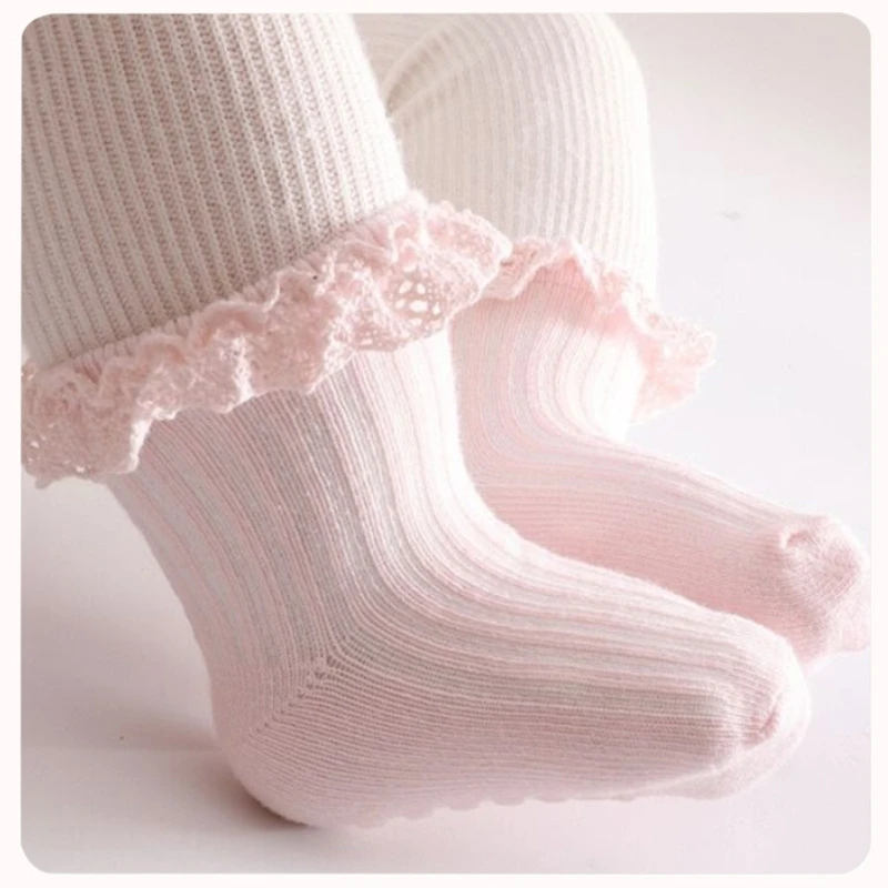 

Ruffled Socks Non-slip Solid Color Lace Cotton Socks for 0 to 6 Months Babies