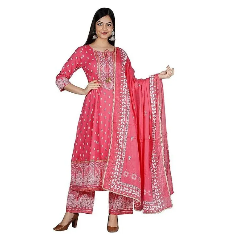 

Women's Printed Kurta Palazzo with Dupatta Salwar Kameez Dress Fashion Trend