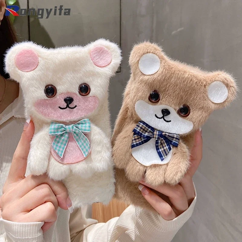 

cartoon 3D Plush cute Bear phone case for Xiaomi Mi 11 10 Ultra 10T 9 Pro 10S CC9 Note 10 A3 A2 Lite Poco X3 Pro NFC back cover