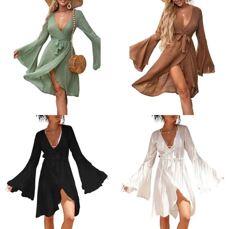 Women Open Front Bikinis Cover Up-Bell Long Sleeves Beach-Dress Flowy Solid Color Kimono Cardigan Cover Up for Beachwear
Women Open Front Bikinis Cover Up-Bell Long Sleeves Beach-Dress Flowy Solid Color Kimono Cardigan Cover Up for Beachwear