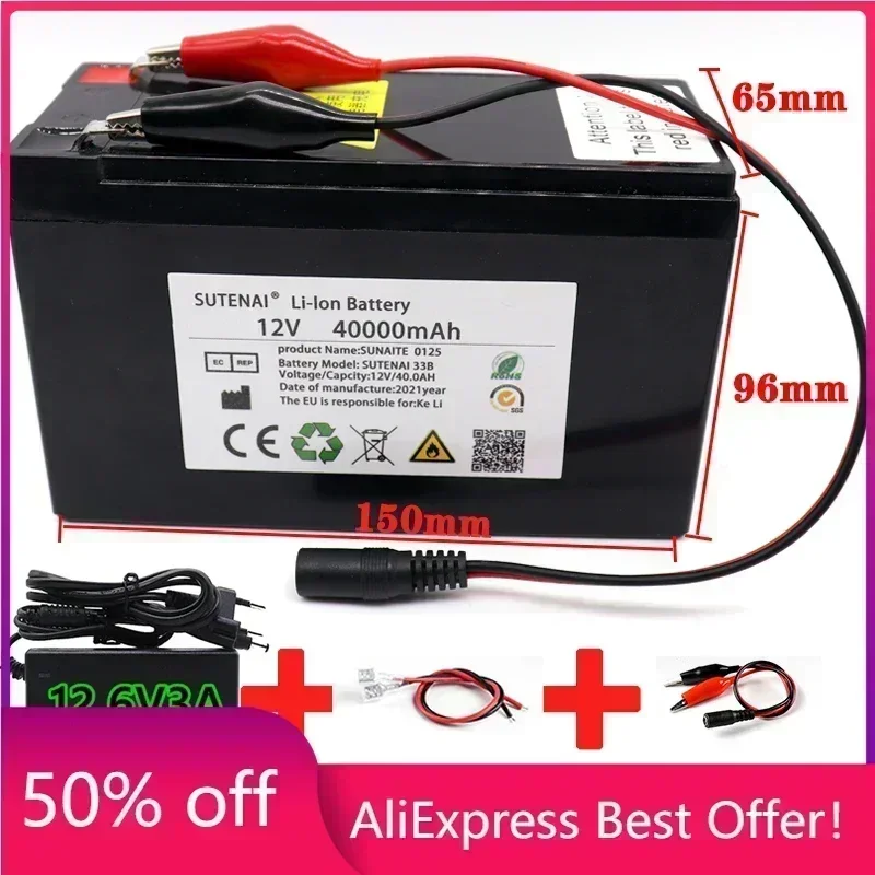 NEW 12V 40Ah 18650 lithium battery pack 3S6P built-in high current 30A BMS for sprayers, electric vehicle batterie+12.6V charger
NEW 12V 40Ah 18650 lithium battery pack 3S6P built-in high current 30A BMS for sprayers, electric vehicle batterie+12.6V charger