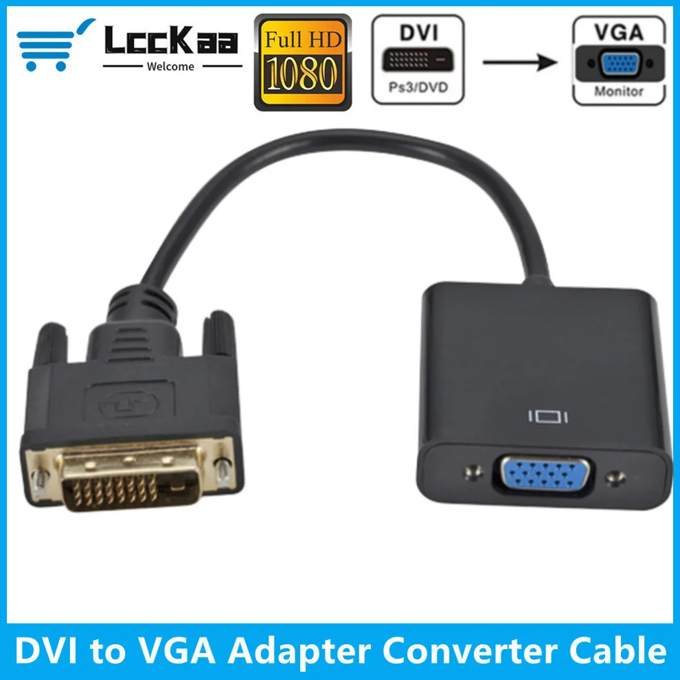 

LccKaa DVI to VGA Adapter DVI-D male 24+1 pin to VGA female adapter HD 1080P Video Converter Cable for PC HDTV projector Monitor