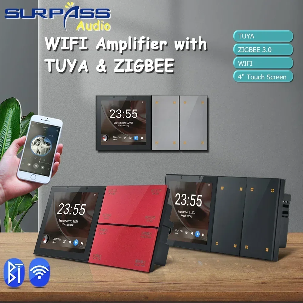 Smart Home Control 4Gang Wifi Amplifier with Tuya Zigbee 3.0 Light Switch Module 4'' Touch Screen Bluetooth Wall Amplifier Hotel
Smart Home Control 4Gang Wifi Amplifier with Tuya Zigbee 3.0 Light Switch Module 4'' Touch Screen Bluetooth Wall Amplifier Hotel