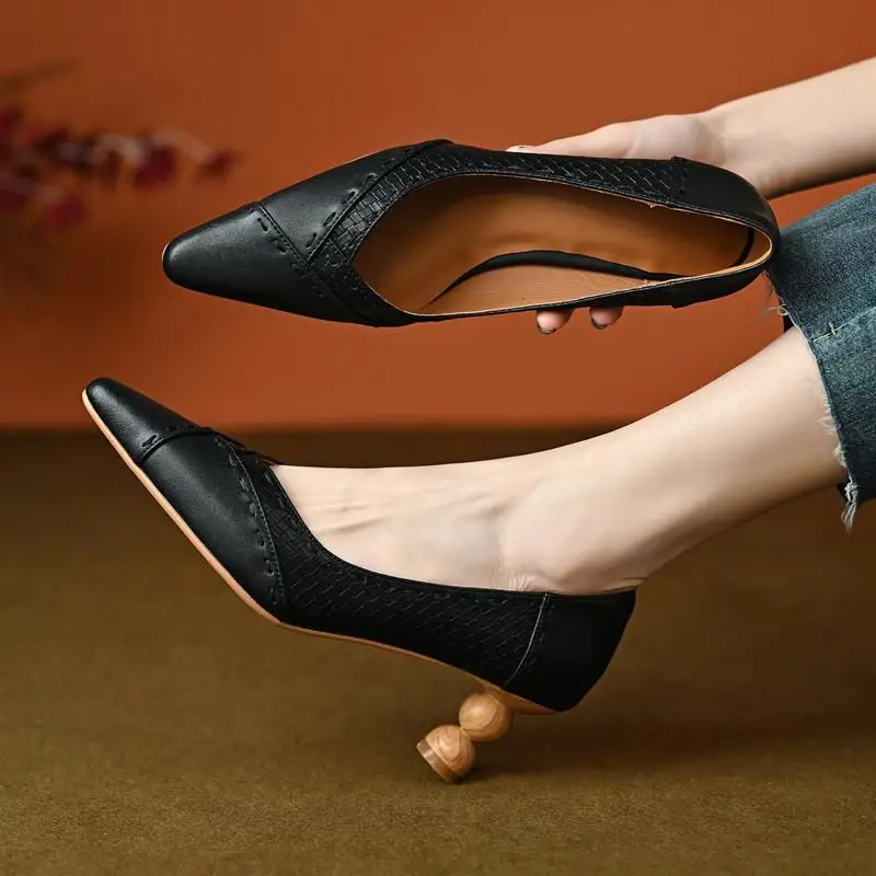 Pure Colour Soft Genuine Leather Women Heels Shoes Wood Grain Ball Heel Design Summer Fashion Club Party High Heel Shoes
Pure Colour Soft Genuine Leather Women Heels Shoes Wood Grain Ball Heel Design Summer Fashion Club Party High Heel Shoes