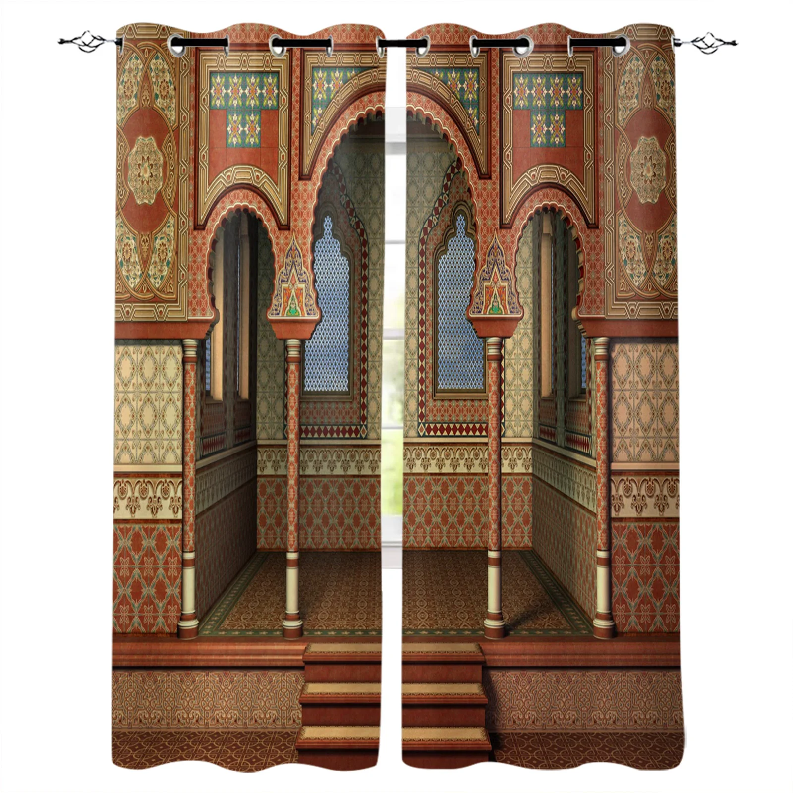 

Шторы блэкаут в стиле ретро с узором в виде арки и лестницы, оконные занавески для спальни, гостиной, декоративные оконные принадлежности