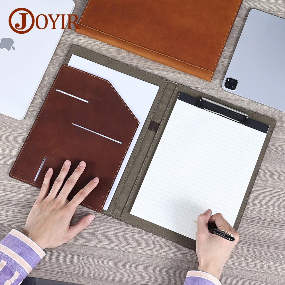 

JOYIR Genuine Leather Business Portfolio Folder Personal Organizer with A4 Size Clipboard Office Work Portfolio for 12" iPad