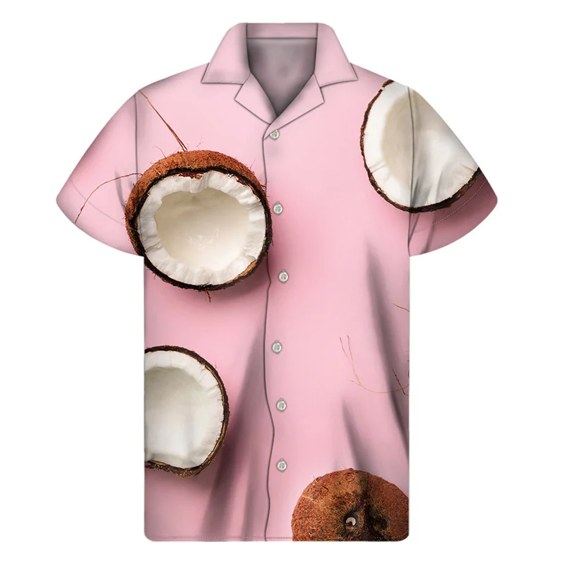 

Colorful Coconut 3d Print Shirt Men Summer Vacation Tropical Plants Fruit Short Sleeves Lapel Hawaiian Shirts Button Aloha Blous