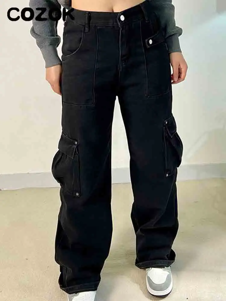 Cozok Low Waist Cargo Pants Women 2023 Vintage Pockets Patchwork Denim Wide Leg Straight Trousers Harajuku Y2K Jeans Streetwears
Cozok Low Waist Cargo Pants Women 2023 Vintage Pockets Patchwork Denim Wide Leg Straight Trousers Harajuku Y2K Jeans Streetwears