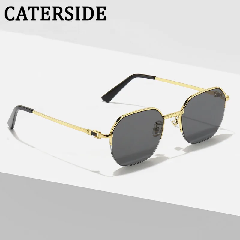 

CATERSIDE 2022 Polygon Sunglasses Men Women New Luxury Brand Goggle Sun Glasses Retro Vintage Semi-Rimless Gafas De Sol UV400