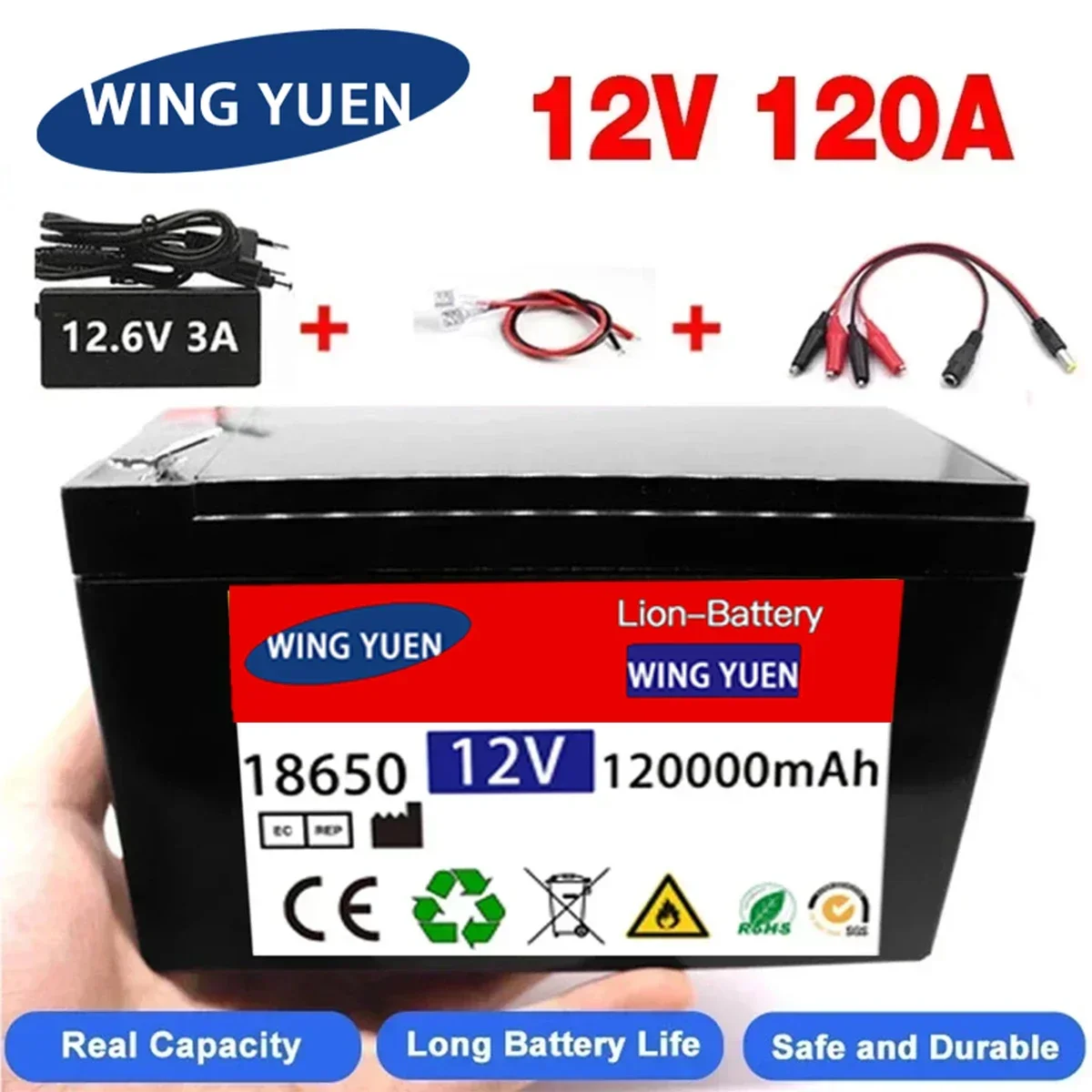 

New 12V 45Ah 50Ah 100Ah 120Ah lithium Battery Pack Lithium Iron Phosphate Batteries Built-in BMS For Solar Boat+12.6V Charger