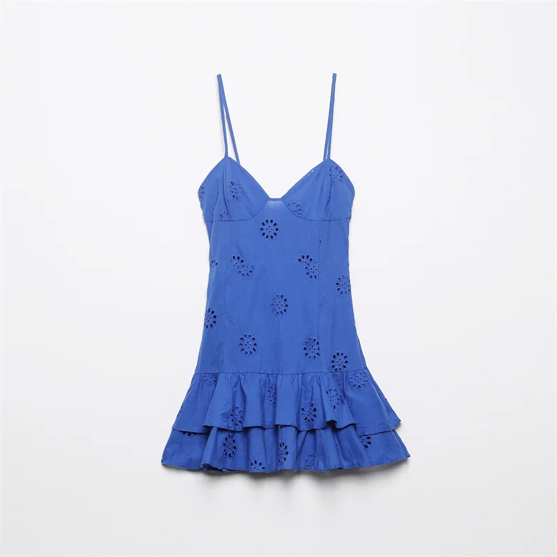 TRAF Women Fashion V Neck Hollow Out Embroidery Hem Cascading Ruffles Sling Mini Dress Female Side Zipper Slim Vestidos
TRAF Women Fashion V Neck Hollow Out Embroidery Hem Cascading Ruffles Sling Mini Dress Female Side Zipper Slim Vestidos