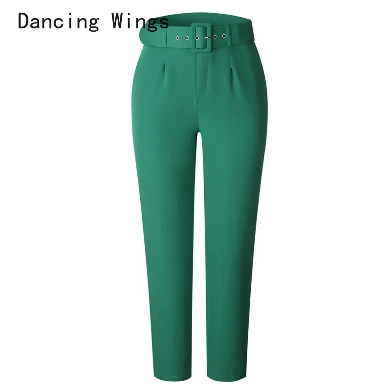 

Woman Casual Traf Trousers Spring Fashion Office Lady Green Pants Folds Front High Waist Belted Straight Pant