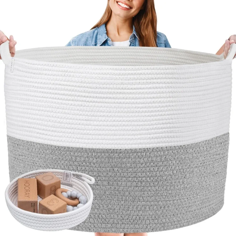 

XXXXL WASHABLE Jumbo 24" x 17" Extra Large Basket for Blankets, Cotton Rope Basket with Handles for Living Room, Baby Toy Storag