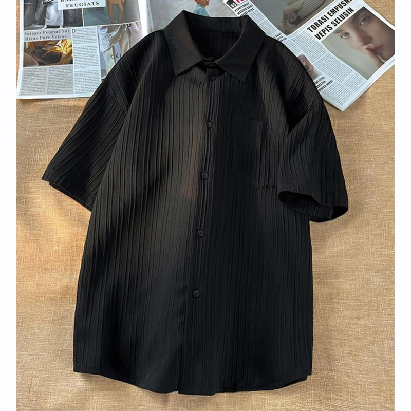 Gidyq Vintage Women Black Shirts Korean Casual Folds Loose Shirts Y2K Summer Female Bf All Match Short Sleeve Tops New
Gidyq Vintage Women Black Shirts Korean Casual Folds Loose Shirts Y2K Summer Female Bf All Match Short Sleeve Tops New