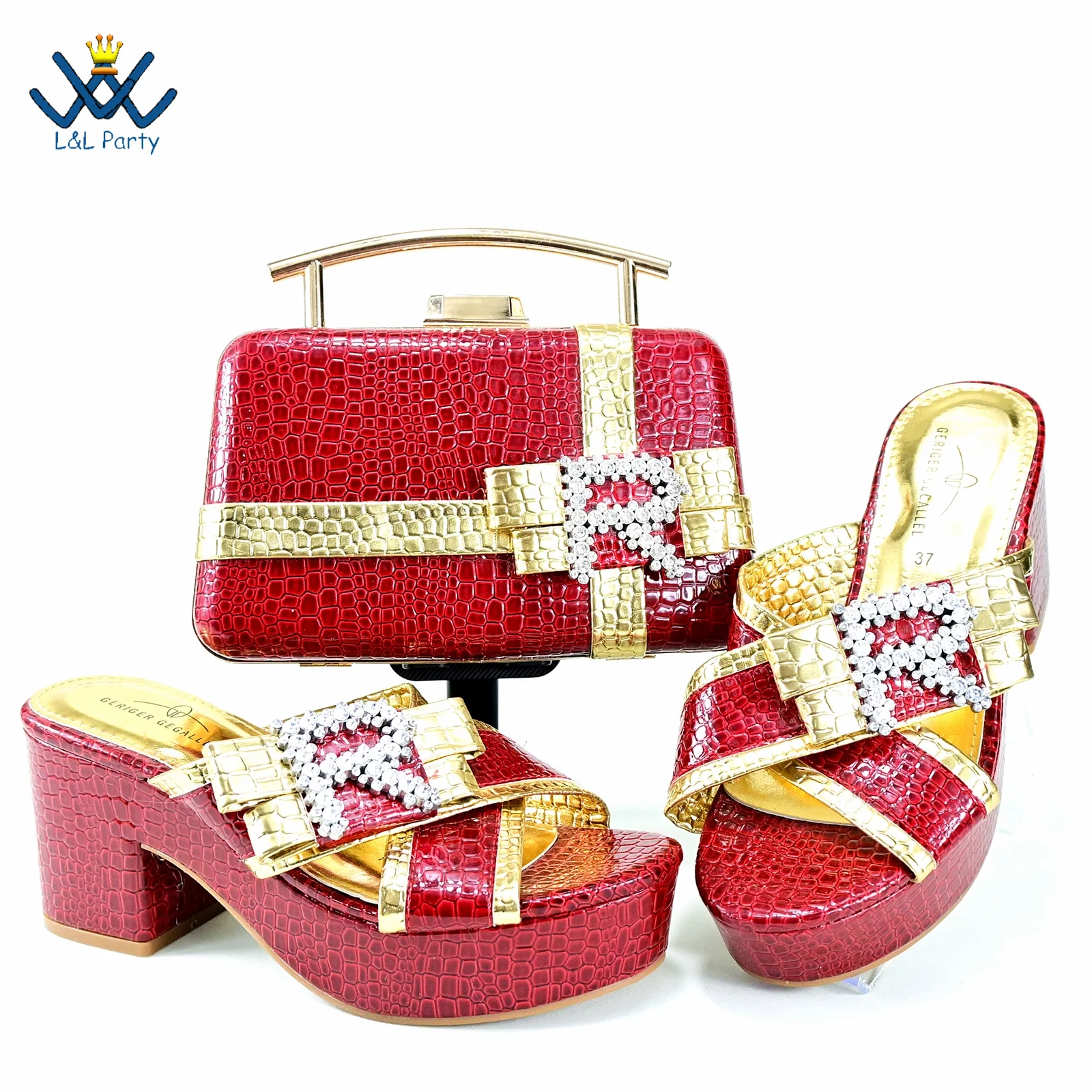 

Red Color High Quality New Design Italian Shoes and Bag Set with Platform African Ladies Comfortable Heels Slipper for Dress