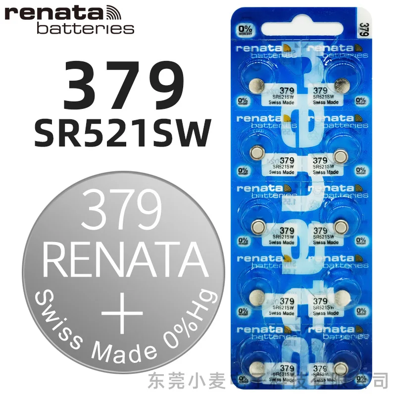 

100Xrenata Silver Oxide Watch Battery 379 SR521SW 521 1.55V 100% original brand renata 379 renata 521 battery