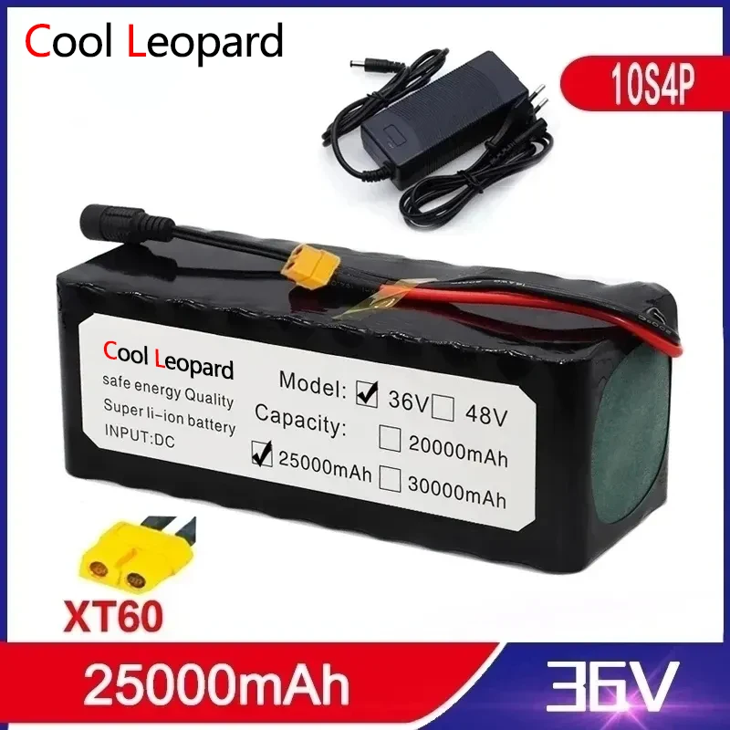 

New 36V 10s4p 25Ah 1000W Large Capacity 18650 Lithium Battery Pack Electric Bicycle Scooter with BMS XT60 Plug+Charger