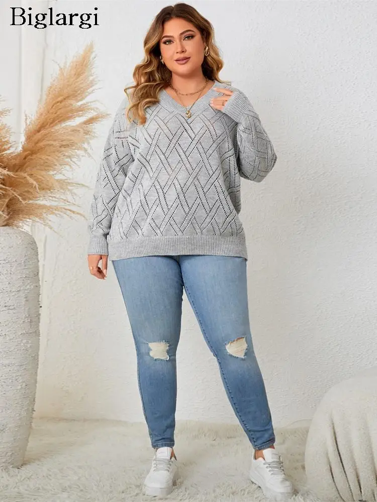 Plus Size Knitted Pullover Autumn Winter Sweater Women V-Neck Loose Ladies Sweaters Tops Long Sleeve Fashion Woman Sweater 2023
Plus Size Knitted Pullover Autumn Winter Sweater Women V-Neck Loose Ladies Sweaters Tops Long Sleeve Fashion Woman Sweater 2023