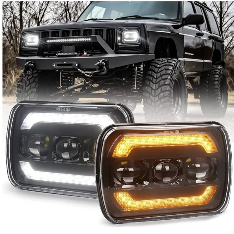 

2PCS 180W Square 7x6 5x7 Inch LED Headlights Rectangular Sealed Beam With DRL for Jeep Wrangler YJ Cherokee XJ Truck H4 Headlamp