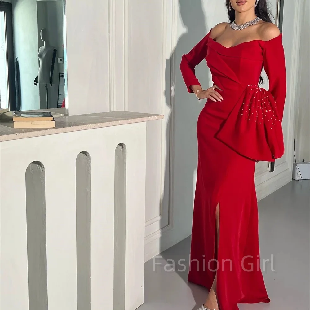 Elegant Red Prom Dresses Boat Neck Ankle Length Beading Retro Mermaid Beading Satin Formal Occasion Gown 2024 فساتين السهرة
Elegant Red Prom Dresses Boat Neck Ankle Length Beading Retro Mermaid Beading Satin Formal Occasion Gown 2024 فساتين السهرة