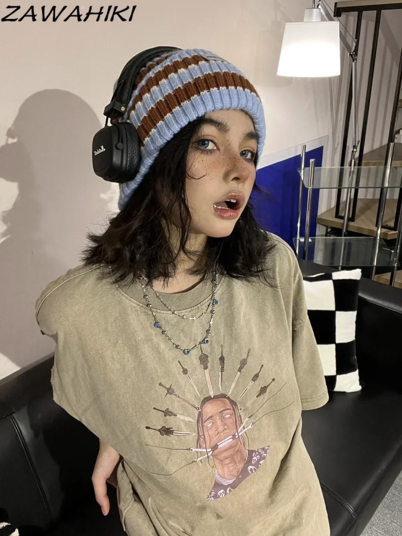 American Retro Streetwear Chic Design Cartoon Graphic Print Short Sleeve O-neck T Shirt Women Loose Cotton Summer Ropa Mujer
American Retro Streetwear Chic Design Cartoon Graphic Print Short Sleeve O-neck T Shirt Women Loose Cotton Summer Ropa Mujer
